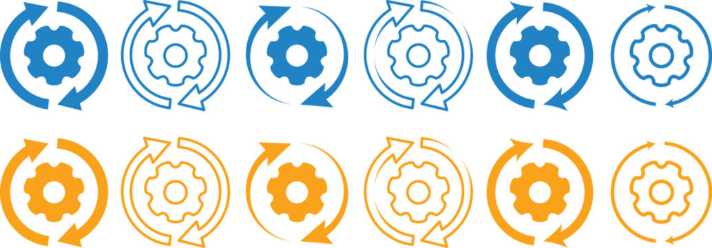 Sync process and workflow icon set. data synchronization symbols, arrows and cycle line art, professional vector illustration. minimalist technology and data flow design elements.
