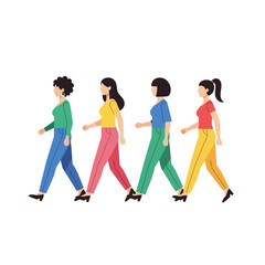 Obraz premium Diverse Women Walking Together, Colorful Outfits, Unity and Teamwork Concept
