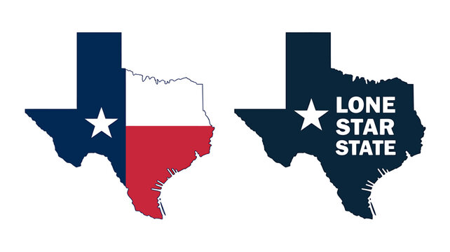 Texas state map with flag and Lone Star State text on white background