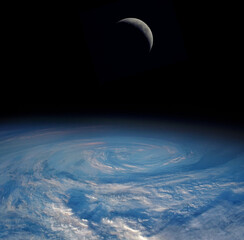 Super Typhoon, tropical storm, cyclone, hurricane, tornado, over ocean. Weather background. Typhoon,  storm, windstorm, superstorm, gale moves to the ground.  Elements of this image furnished by NASA.
