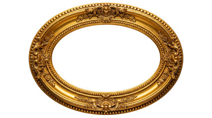 Ornate oval golden decorative frame isolated on white background
