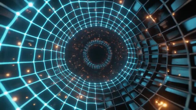 Cinematic loop digital lattice rotating parallax motion embedded particles soft glow seamless futuristic surreal ethereal ambience cascading softly glowing abstract unique style ultra realistic loop