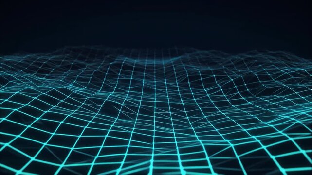 Cinematic loop digital grid lines bending flexing rhythmic motion dark tech seamless futuristic surreal ethereal ambience cascading softly glowing abstract unique style ultra realistic loop