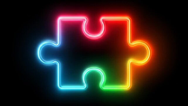 Neon puzzle pieces illustration on black background