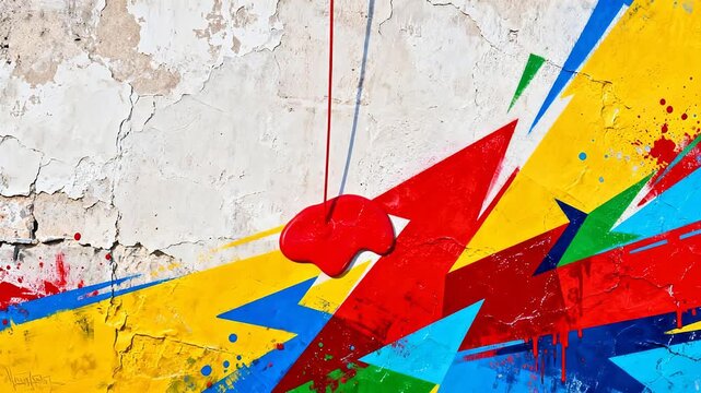 Colorful graffiti on cracked wall