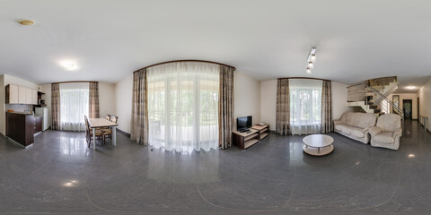 full seamless hdri 360 degrees angle view panorama in  interior guestroom hall with furniture in modern hotel in equirectangular spherical projection. VR content