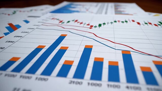 Financial chart with colorful data lines and stock trends highlights investment analysis and market behavior, main axis for business, marketing and professional content about economic performance.