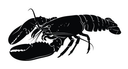 Black silhouette of a lobster on a white background, side view, minimalist style