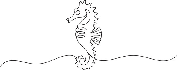 Continuous line drawing of seahorse. One line of seahorse. Marine animal concept continuous line art. one line Art icon drawing vector © jinnatun