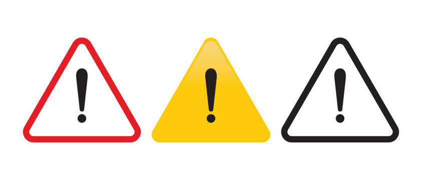 Set of Three Warning Triangle Icons with Exclamation Mark