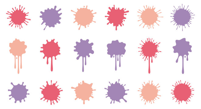 A collection of colorful paint splatter shapes viewed from directly above in a graphic design context