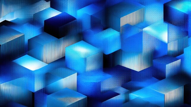 Abstract geometric design with blue cubes and gradients creating a modern digital art background, ideal for technology and creative projects