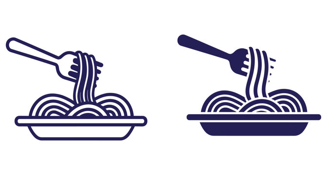 Vector illustration of noodle dish on plate with a fork twirling pasta strands
