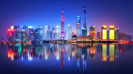 Obraz premium Night view of Lujiazui, Pudong, Shanghai