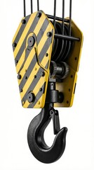 Heavy Duty Crane Hook with Safety Stripes Industrial Lifting Equipment Isolated on White