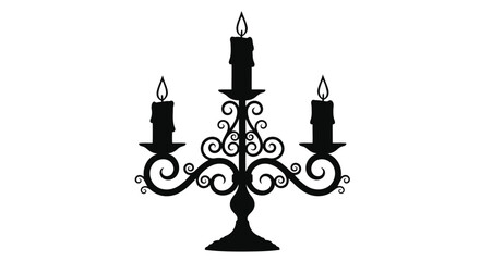 Naklejka premium Black silhouette of a three-armed candelabra with curling metalwork and lit candles