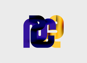 Obraz premium Abstract logo design features overlapping purple, gold shapes forming letter. Minimalist style, clean lines, modern aesthetic.