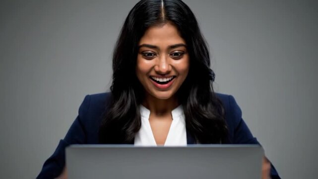 Focused businesswoman working on laptop in professional setting
