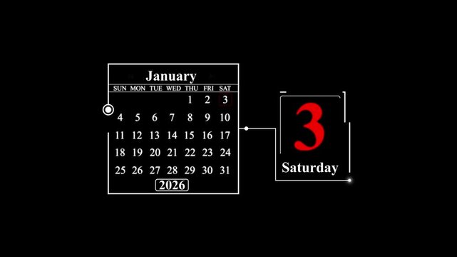 January 3rd 2026 Saturday Calendar Display third. A very important date in the calendar. Signing a day on a calendar.