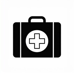 Obraz premium Black First Aid Kit Icon with Medical Cross on White Background