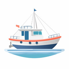 Naklejka premium Fishing boat sailing on blue water, illustration for fishing or nautical themes