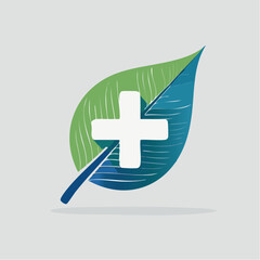 Fototapeta premium Green Cross in Leaf Design - Symbol of Healthcare and Nature