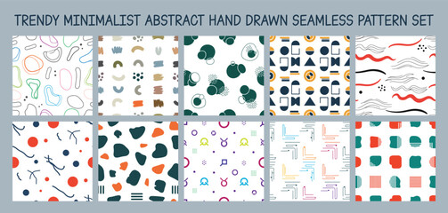 Obraz premium Trendy Minimalist Abstract Hand Drawn Seamless Pattern Set Modern Vector Background