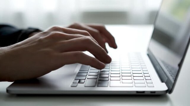 Close-up of hands typing on a laptop keyboard, focusing on the process of digital communication and online work