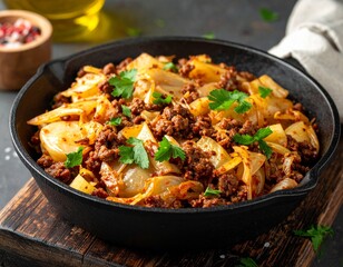 Fototapeta premium Weißkohl-Hackfleisch-Pfanne