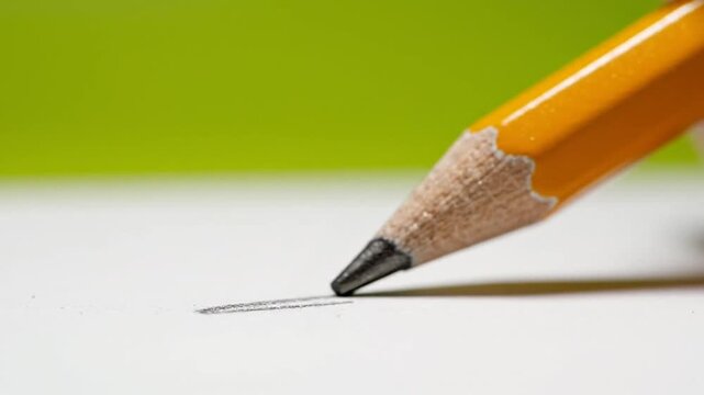 Close-up of a pencil drawing a line on white paper, representing creativity and education.