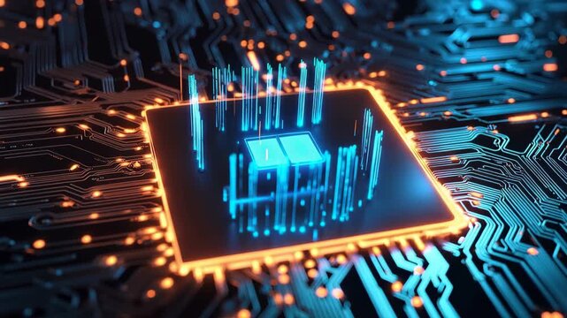Cybersecurity concept showcasing global network security technology with a microchip and digital connections illuminating the digital landscape