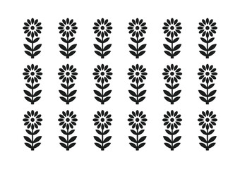 Obraz premium Pattern of black and white vector flowers arranged in a grid design