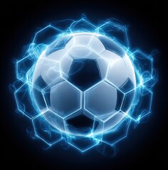 Fototapeta premium Soccer ball with electric energy ring illustration on black background