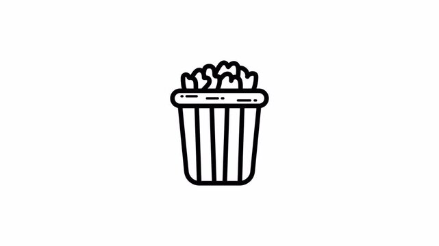 Simple Line Animation. Popcorn on Alpha Channel. 4K Animation. Suitable for Film, Cinema and Movie Content.