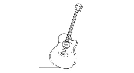Fototapeta premium Outline drawing of an acoustic guitar leaning sideways 