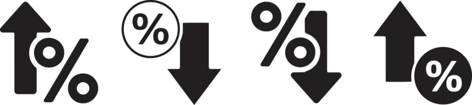 Percentage Growth and Decline Icon Set &ndash; Percent Arrow Up and Down Financial Symbol Collection Vector Illustration