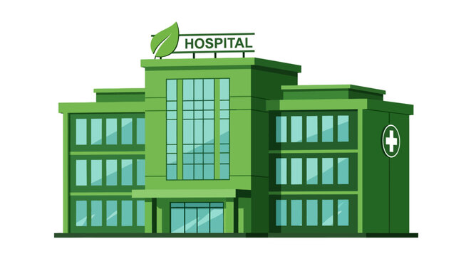 Vector illustration of a green hospital building with a cross sign isolated on transparent background