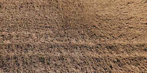 top view of textured plowed cultivated field