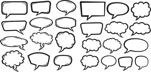 Fototapeta premium Hand drawn set of speech bubbles isolated Doodle set element Vector illustration.