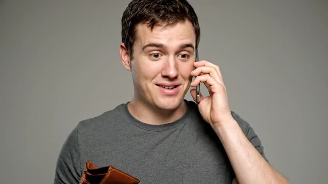 Man looking worried while checking empty wallet