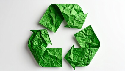 Green recycling symbol on white background