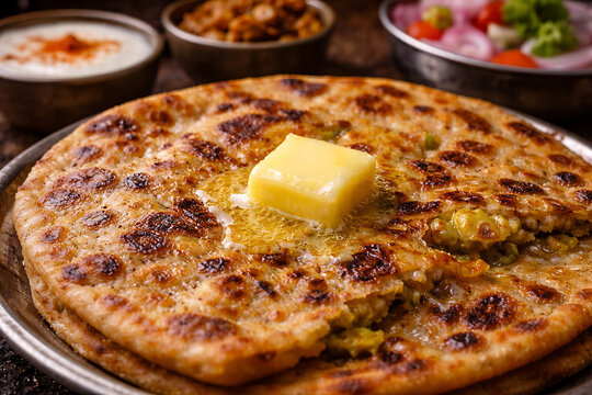 Aloo paratha butter melting cinematic shot