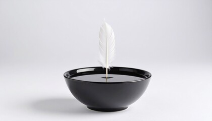 Black bowl with upright white feather
