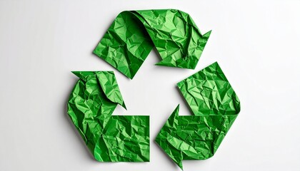 Green recycling symbol on white background