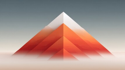 Abstract Mountain Landscape Artwork Featuring Geometric Shapes and Gradients in Shades of Orange and White Against a Soft Gradient Background