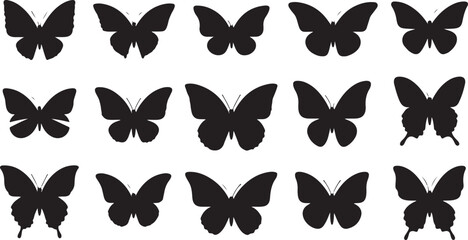 Fototapeta premium A collection of silhouetted butterflies in various poses and sizes