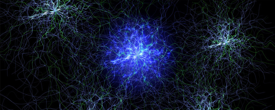 Artificial intelligence neural network web background, glowing neurone tree lines BG for science presentation, medical research, neurology AI forum. Neural networks backgrounds. Vector illustration