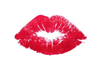 Vibrant red lipstick mark on white background - bold cosmetic impression