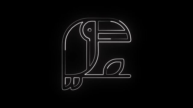 Glowing neon line toucan icon with wing flapping animation. Wildlife bird icon animation HD video isolated on black background.