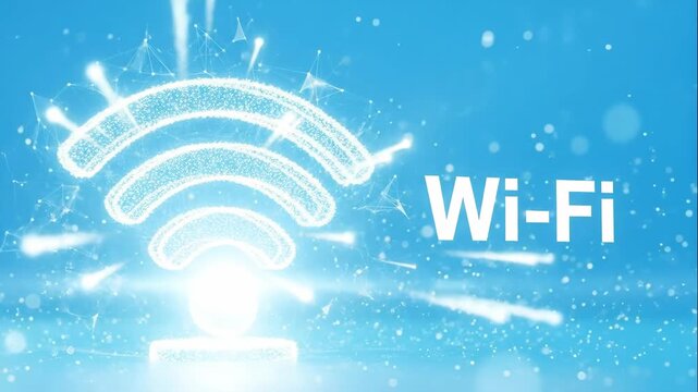 Wireless connectivity symbol transitions from simple design to complex digital representation, showcasing technology evolution, camera zooming in and out for emphasis